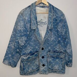 Vintage Gasoline Jeans Floral Denim Blazer Jacket Medium - 80’s